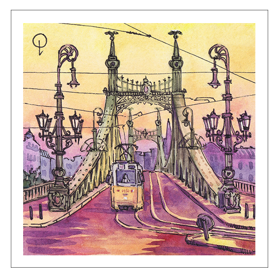 Watercolor (watercolour) painting of Budapest