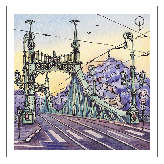 Watercolor (watercolour) painting of Budapest