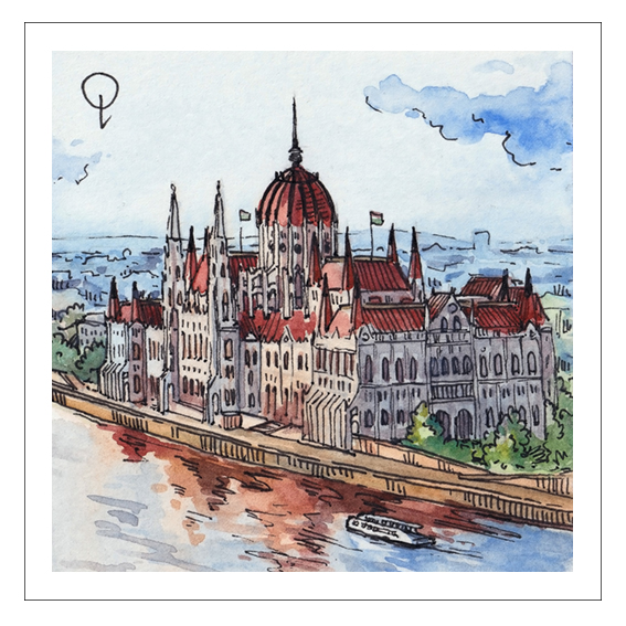 Watercolor (watercolour) painting of Budapest