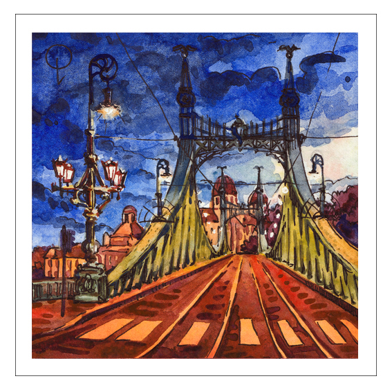 Watercolor (watercolour) painting of Budapest